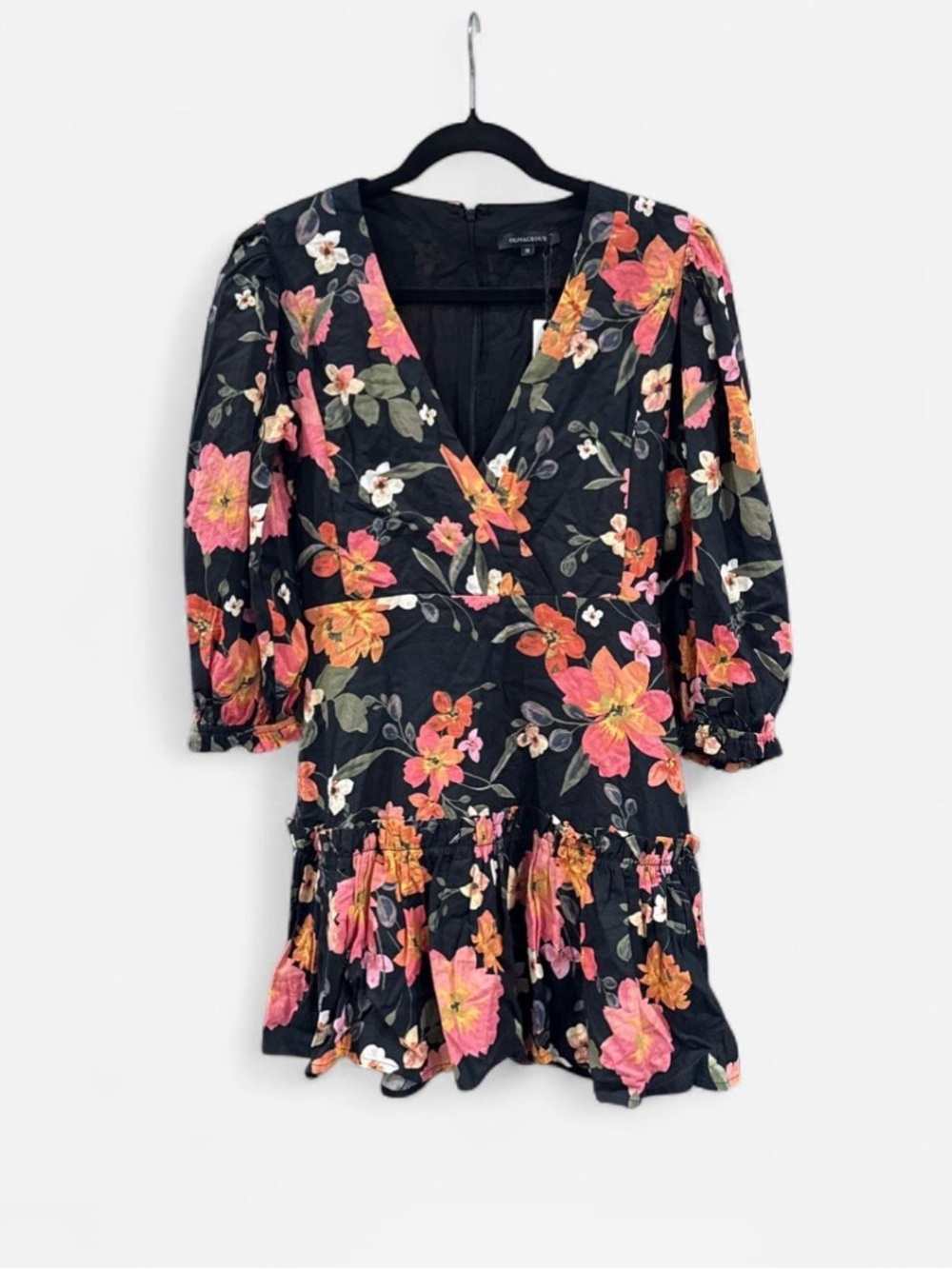 Olivaceous dress cottage bohemian size M preppy Black Pink Orange Floral NWT